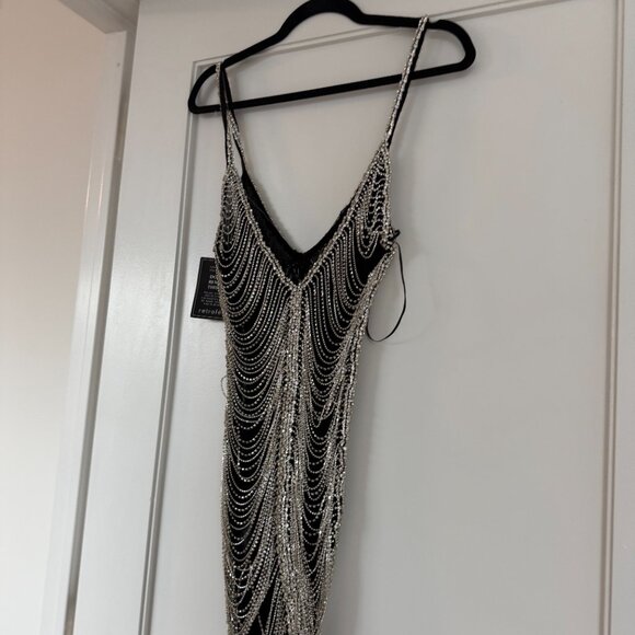 NWT Retrofête Irina Mini Dress Rhinestone Chain Embellished In Barely-there Mesh - Picture 10 of 11
